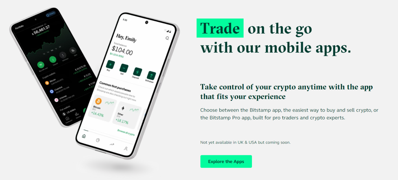 Торговля через моб приложение брокера Bitstamp 