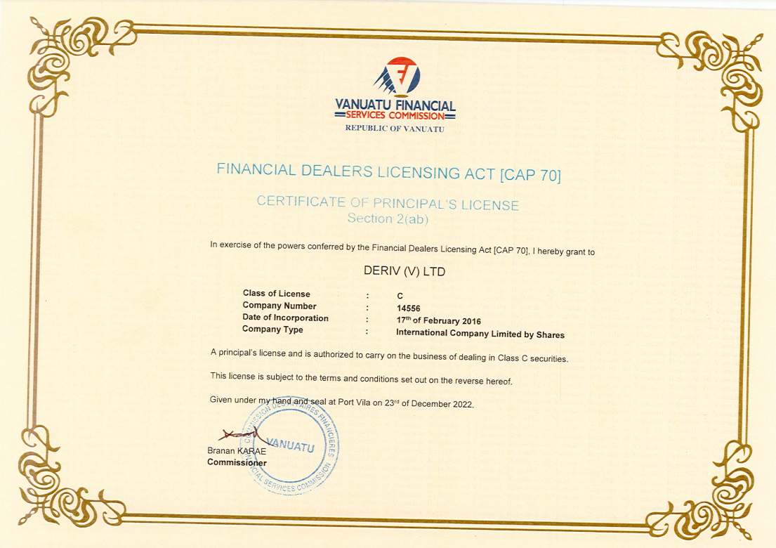 Финансовая лицензия  компании Deriv