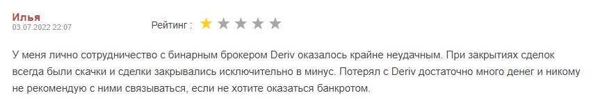 Отзыв о мошенничестве брокером Deriv