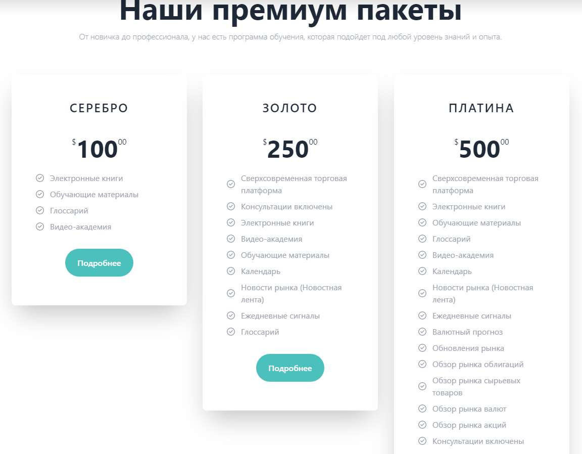 Цены на премимум пакеты обучения Income Home